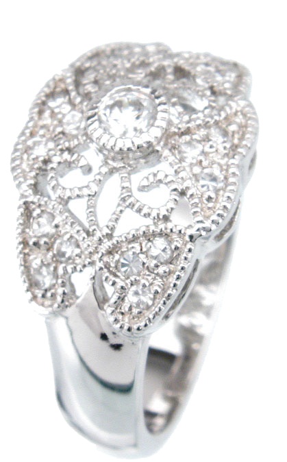 925 Sterling Silver Platinum Finish Antique Style Ring