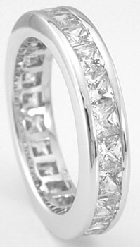 925 Sterling Silver Platinum Finish Princess Fashion Band