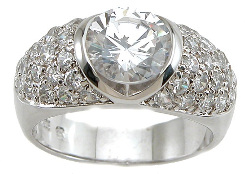 925 Sterling Silver Rhodium Finish Cz Brilliant Fashion Anniversary Ring