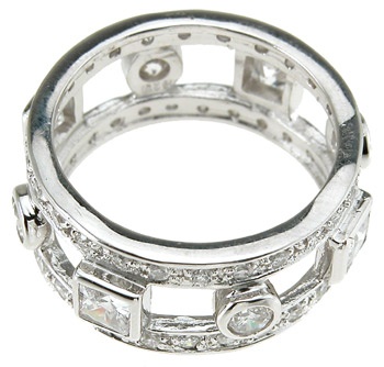 925 Sterling Silver Rhodium Finish Princess Eternity Engagement Band - Size 5