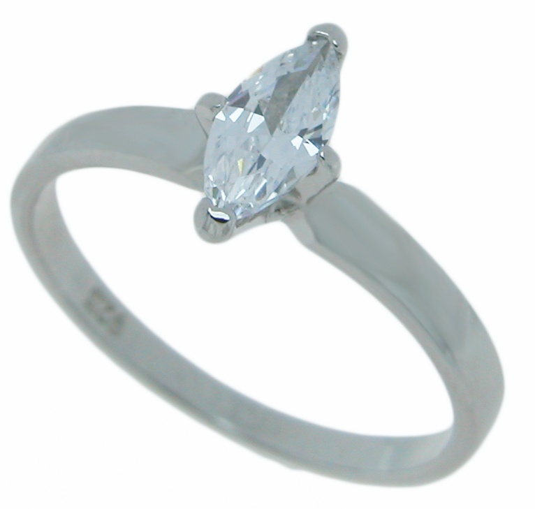 925 Sterling Silver Cz Marquise Solitaire Wedding Ring - Size 7