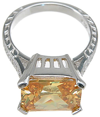 925 Sterling Silver Rhodium Finish Emerald Cut Fashion Anniversary Ring