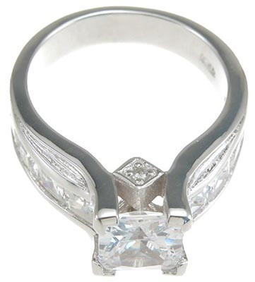 925 Sterling Silver Rhodium Finish Cz Princess Designer Inspired Anniversary Ring