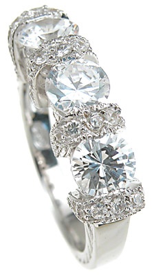 925 Sterling Silver Rhodium Finish Cz Antique Style Engagement Ring - Size 7