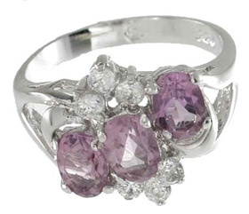 925 Sterling Silver Platinum Finish Genuine Amethyst Ring