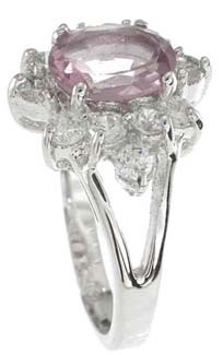 925 Sterling Silver Platinum Finish Genuine Amethyst Ring