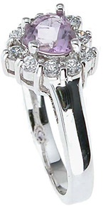 925 Sterling Silver Platinum Finish Genuine Amethyst Ring