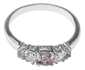 925 Sterling Silver Platinum Finish Genuine Amethyst Ring - Size 9