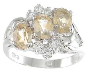 925 Sterling Silver Platinum Finish Genuine Citrine Ring