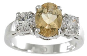925 Sterling Silver Platinum Finish Genuine Citrine Ring