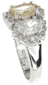 925 Sterling Silver Platinum Finish Genuine Citrine Ring