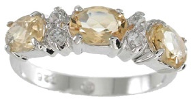 925 Sterling Silver Platinum Finish Genuine Citrine Ring