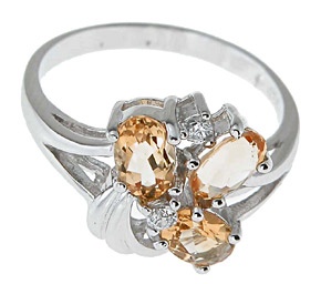 925 Sterling Silver Platinum Finish Genuine Citrine Ring