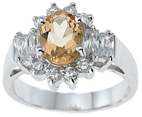 925 Sterling Silver Platinum Finish Genuine Citrine Ring