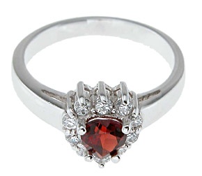 925 Sterling Silver Platinum Finish Genuine Garnet Ring - Size 9