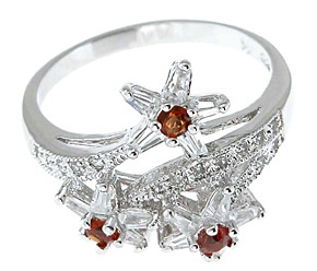 925 Sterling Silver Platinum Finish Genuine Garnet Ring