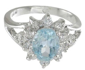 925 Sterling Silver Platinum Finish Genuine Topaz Ring - Size 5