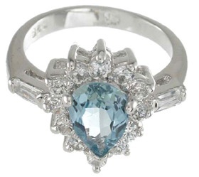 925 Sterling Silver Platinum Finish Genuine Topaz Ring - Size 5