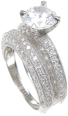 925 Sterling Silver Rhodium Finish Cz Antique Style Wedding Set Ring
