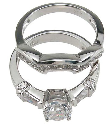 925 Sterling Silver Rhodium Finish Cz Engagement Set Ring