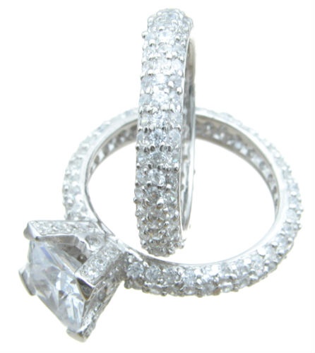 925 Sterling Silver Princess Pave Eternity Wedding Set