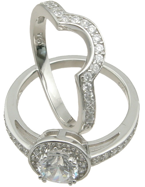925 Sterling Silver Halo Engagement Ring Set