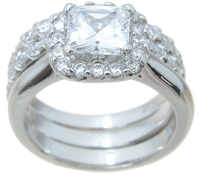 Dropship 925 Sterling Silver Halo Engagement Ring Set