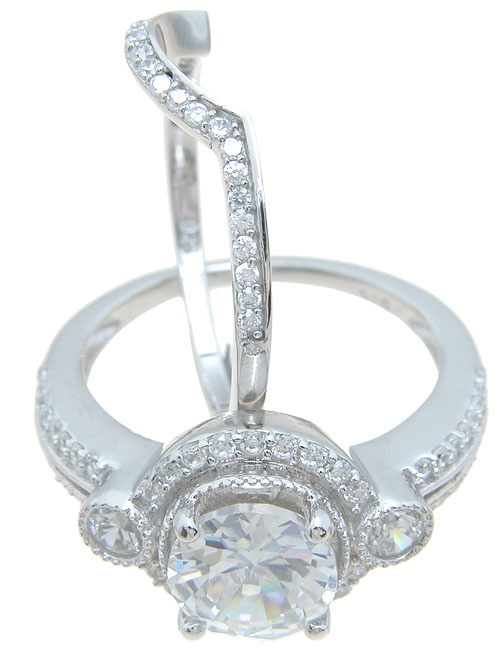 925 Sterling Silver Halo Wedding Ring Set