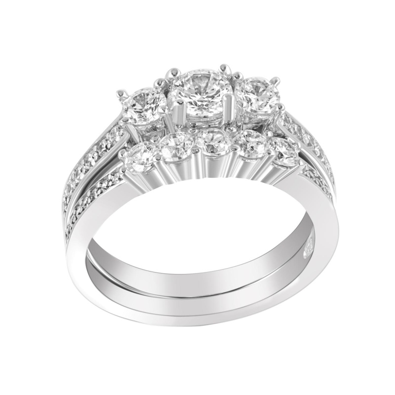 Dropship 925 Sterling Silver Three Stone Wedding Ring Set