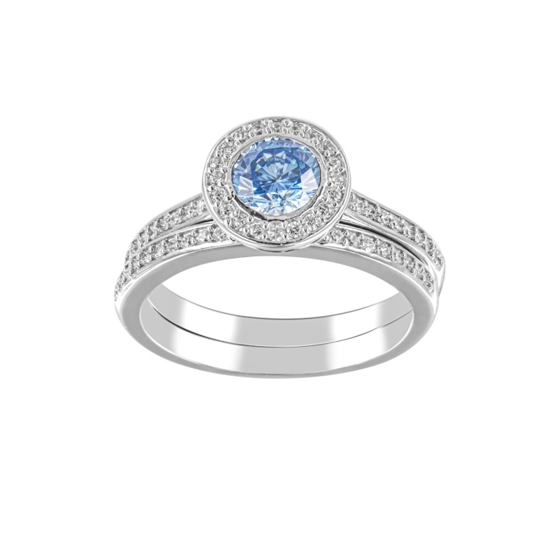 925 Sterling Silver Halo Wedding Ring Set