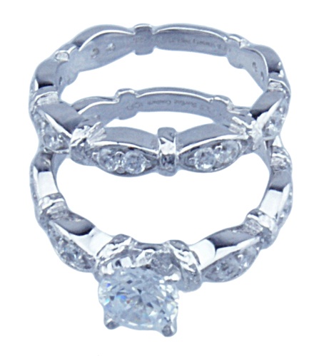 3/4Ct Brilliant 925 Silver Sterling Couture Wedding Ring Set