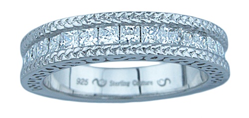 1.5Ct Princess 925 Silver Sterling Couture Wedding Ring Set