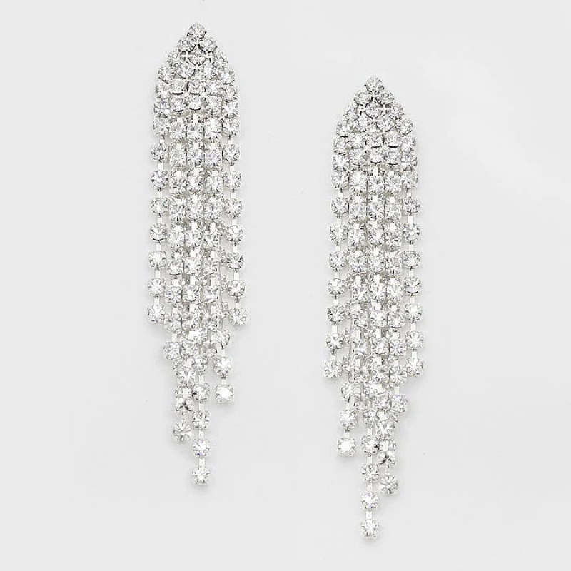 Crystal Rhinestone Fringe Evening Earrings