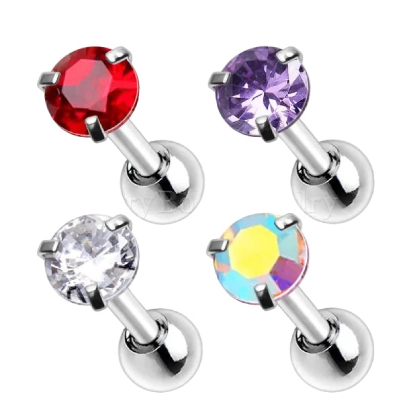 316L Surgical Steel Tragus / Cartilage Ring With Prong Set 5Mm Round Cz