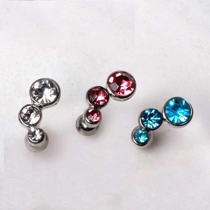 316L Surgical Steel Triple Round Cz Cartilage Earring