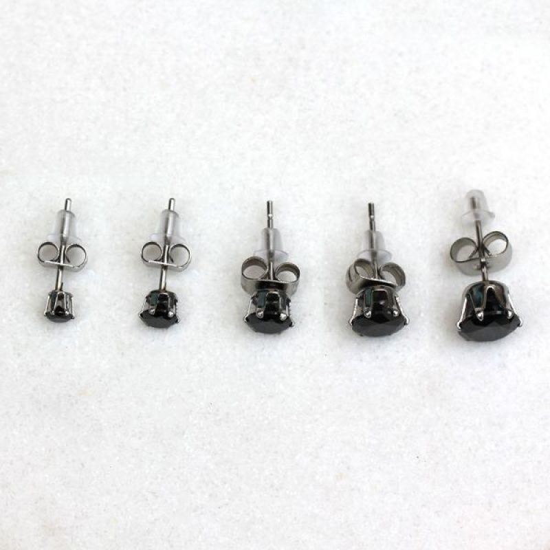 Pair Of 316L Surgical Steel Black Round Cz Stud Earrings