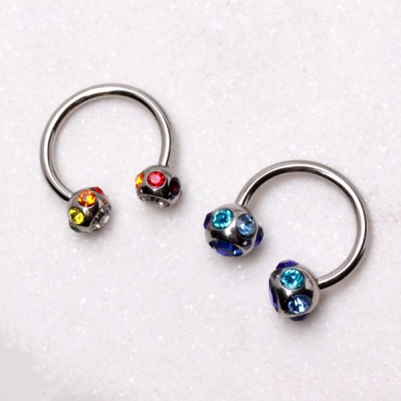 316L Surgical Steel Horseshoe With Multi Color Gem Balls