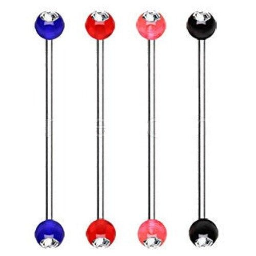 316L Surgical Steel Industrial Barbell With Uv Acrylic Gemmed Ball