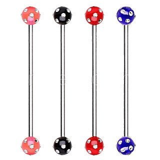 316L Surgical Steel Industrial Barbell With Uv Acrylic Multi Gemmed Ball