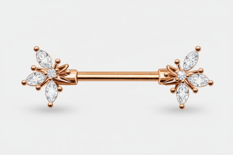 Gold Plated Ornate Flower Nipple Bar
