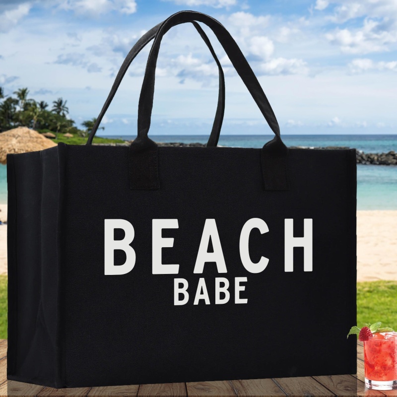 Beach Babe Cotton Canvas Tote Bag - Multipurpose Weekender Beach Bag