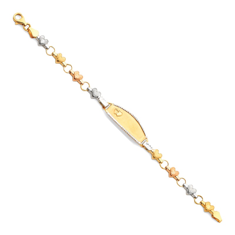 14K Gold Light Stampato Engravable Id Hearts Bracelet - 6'