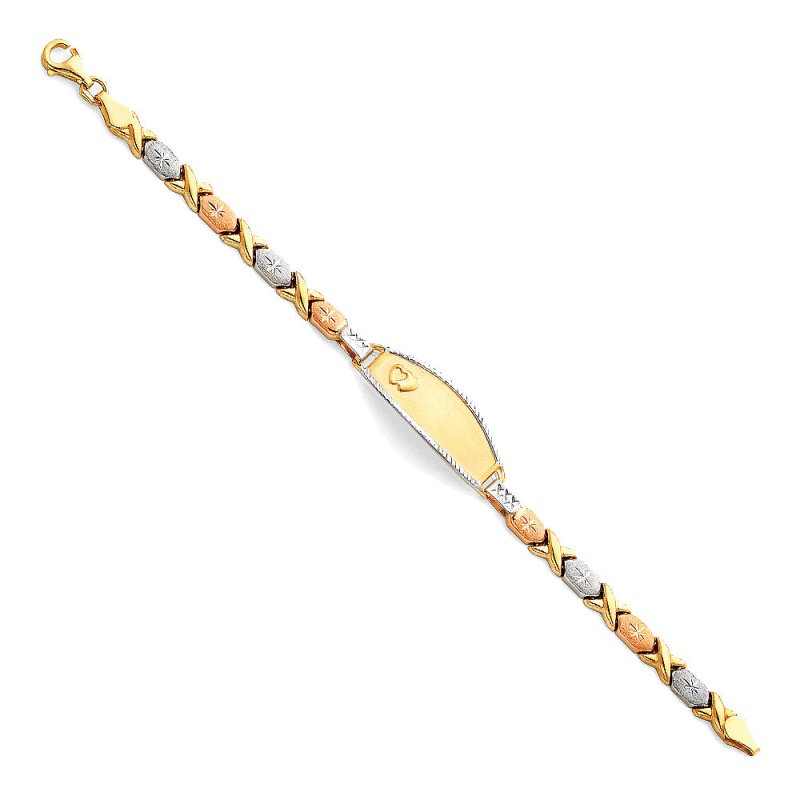 14K Gold Light Stampato Engravable Id Hugs And Kisses Bracelet - 6'