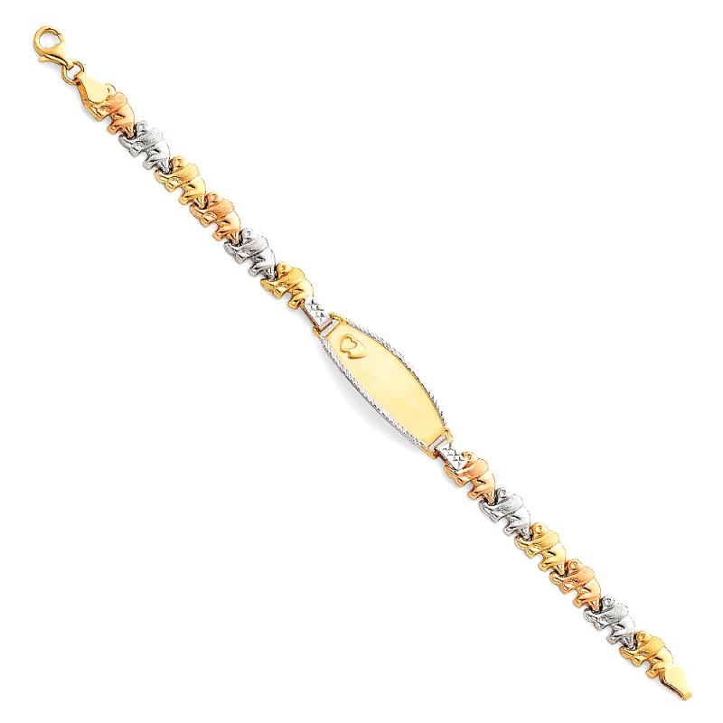 14K Gold Light Stampato Engravable Id Elephants Bracelet - 6'