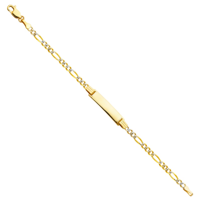 14K Solid Gold Figaro 3+1 Wp Baby Id Bracelet - 6'
