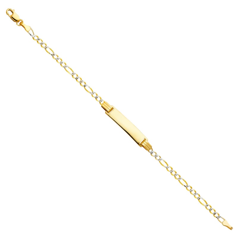 14K Solid Gold Figaro 3+1 Wp Baby Id Bracelet - 6'