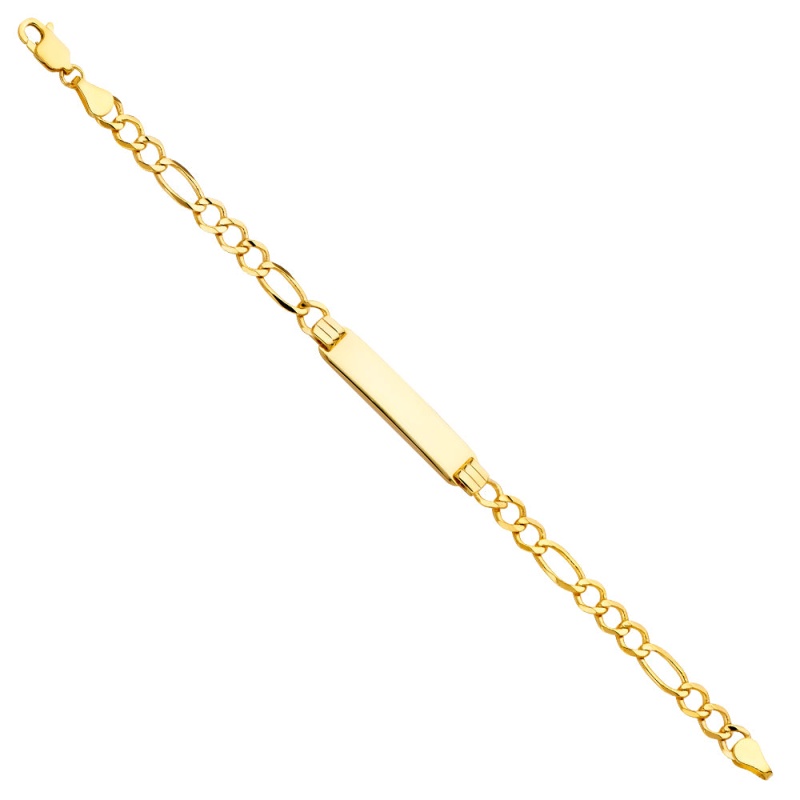 14K Solid Gold Figaro 3+1 Baby Id Bracelet - 6'