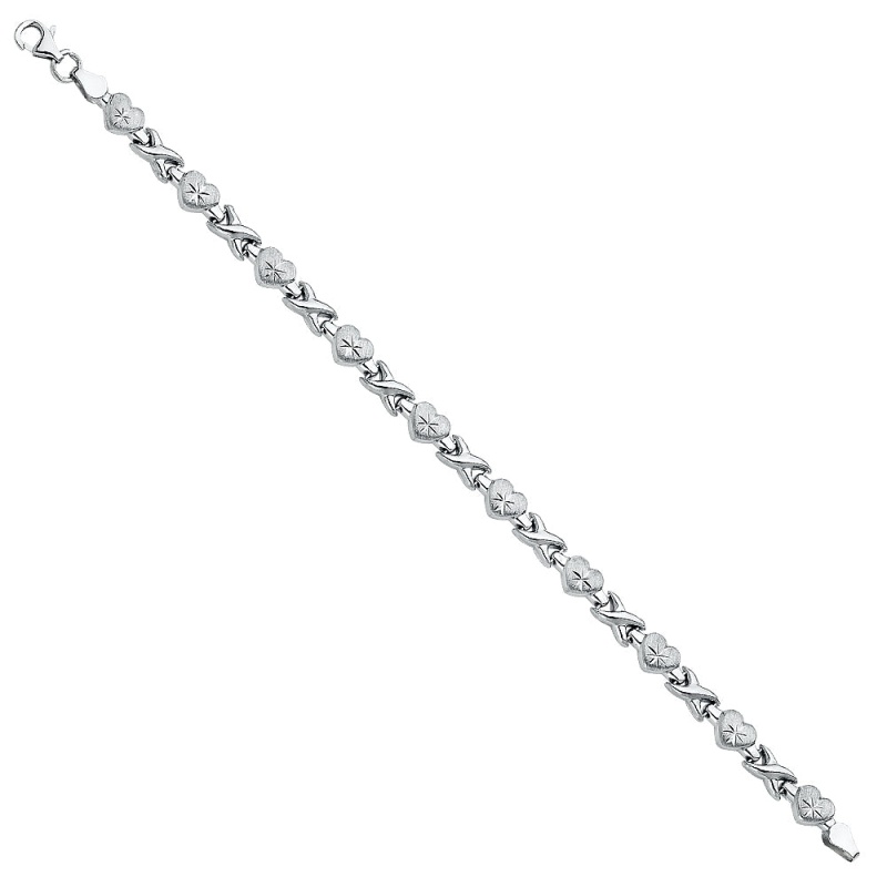 14K Solid Gold Stampato Hearts Hugs And Kisses Bracelet - 7.25'