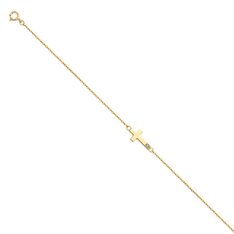 14K Solid Gold Light Cz Chain Bracelet - 7+1'