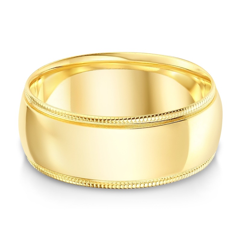 14K Solid Gold 8Mm Comfort Fit Milgrain Traditional Wedding Band Ring